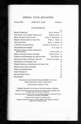 Sierra Club Bulletin 1936 Vol 21 No 1 February cover